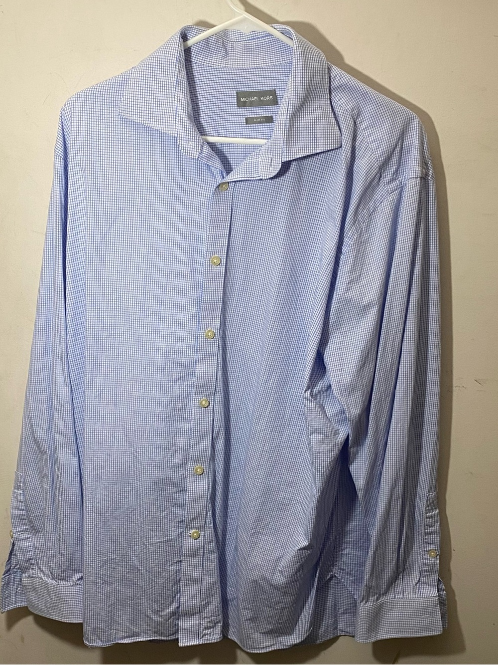 Michael Kors Men’s Size 17-171/2 34/35 Light Blue Micro-Check Dress Shirt